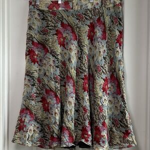 Jones New York 100% Silk Floral A-Line Flared Midi Skirt Cottagecore Boho Style